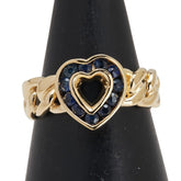 K18YG イエローゴールド サファイア0.38ct ハート チェーン モチーフ リング 指輪 レディース 10.5号 【中古】